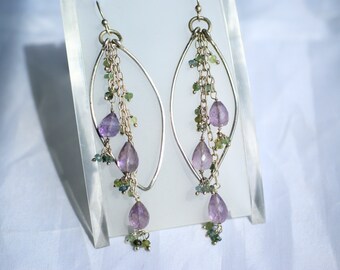 long dangle cage with multi crystals earrings