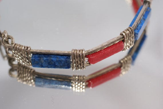 handmade wire wrap lapis & coral bracelet - image 3
