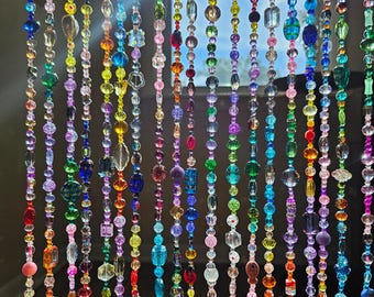22" Rainbow Vintage-Inspired Beaded Curtain Strand | Boho Window Decor