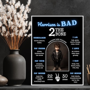 Bad Two The Bone 2nd Birthday Sign For Boys | Birthday Sign 18 x24 | Editable Canva Template | Fall Birthday | Skelton Theme Party |