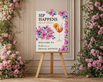 Despedida de soltera con Aperol Spritz / Letrero de bienvenida "Sip Happens" / Letrero de bar Spritz / Decoración para velada de cócteles de verano naranja / Plantilla editable de Canva
