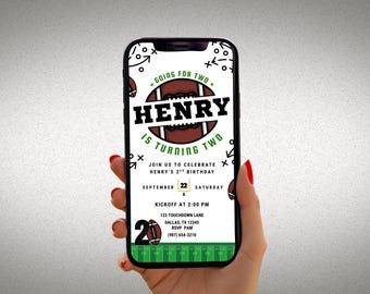 Invitación de cumpleaños de fútbol para niños, invitación por mensaje de texto, fiesta de otoño, plantilla editable de Canva, fiesta deportiva, segundo cumpleaños, para dos