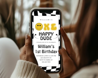 Invitación de primer cumpleaños para niño, divertida invitación por mensaje de texto, invitación para fiesta infantil, tarjeta digital de regalo de cumpleaños para niño