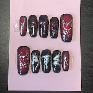 STRAY KIDS Customizable Gel X Press On Nails / dominATE nails / kpop nails / black and red nails / concert nails