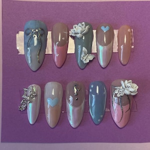 Ongles en gel X personnalisables Lotus / ongles pastel / ongles roses / ongles féminins / ongles mignons / ongles délicats / ongles de princesse