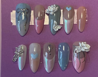 Unghie in gel personalizzabili Lotus Press On X / unghie pastello / unghie rosa / unghie femminili / unghie carine / unghie delicate / unghie da principessa