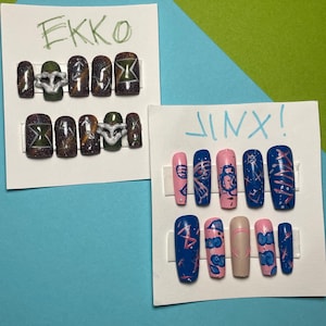 ARCANE Customizable Couples&#39; Gel X Press On Nails / &quot;TIMEBOMB&quot; / jinx and ekko nails / couple nails / league of legends nails