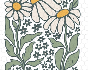 Madeliefje PNG, Wilde bloemen PNG, Retro madeliefje PNG, Bloemen PNG, Madeliefje lente design, Digitale download