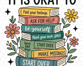 Es ist in Ordnung, Stapel PNG zu buchen, Mentale Gesundheit Bewusstsein Png, Inspiration Zitat Clipart, Positive Affirmation PNG, Sofort Download