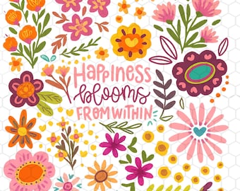 Happiness Blooms From Within Png, Boho Floral Png, Flowers Png, Mental Health Png, Inspirational Png, Affirmations Png, Self Love Png