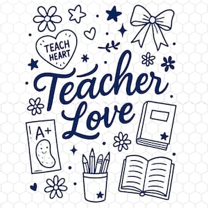 Teacher Doodle Png, Coquette Teacher Png, Teacher Life Png, Back to School, Gift for Teacher, Teacher Appreciation, Instant Download
