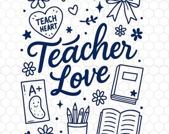 Teacher Doodle Png, Coquette Teacher Png, Teacher Life Png, Back to School, Gift for Teacher, Teacher Appreciation, Instant Download