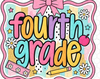 Fourth Grade Png, Coquette Bow Png, Back to School, Gift for Teacher, Girly Teacher Png, Teacher Appreciation, Teacher Png