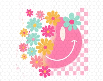 Blommigt rutigt smiley-ansikte png, självkänsla png, motiverande png-fil, mental hälsa png, omedelbar nedladdning