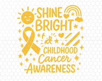 Concientización sobre el cáncer infantil: ¡Brilla! PNG, Cinta dorada, Diseño de sublimación para apoyar el cáncer pediátrico, Cinta amarilla PNG