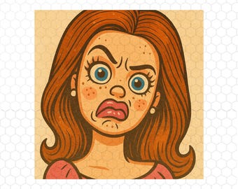 Funny Shocked Doll PNG, Disgusted Face Expression Clipart, Sarcastic Reaction Girl Illustration, Meme Style Sublimation, Instant Download