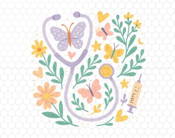 Floral Nurse Png, Floral Stethoscope Png, Registered Nurse Png, Spring Nurse PNG, Cna RN Nurse Png, Nursing Png, Preppy Nurse Png