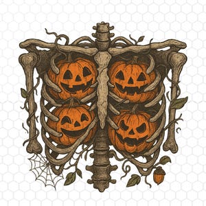 Pumpkin Skeleton Rib Cage PNG, Spooky Halloween Bone Png, Creepy Skull Ribcage Png, Gothic Horror Fall PNG, Instant Download