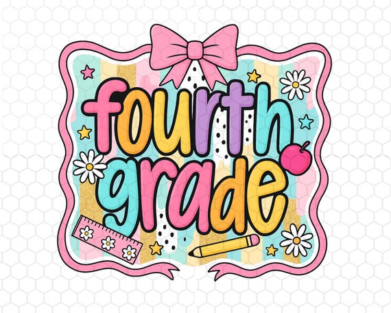 Fourth Grade Png, Coquette Bow Png, Back to School, Gift for Teacher, Girly Teacher Png, Teacher Appreciation, Teacher Png