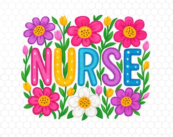 Floral coloré infirmière Png, printemps infirmière PNG, infirmière de l'AIIC Png, conception d'infirmière d'école, soins infirmiers Png, infirmière BCBG Png