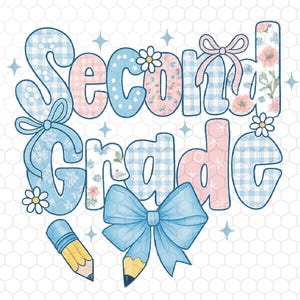 Second Grade Png, Coquette Bow Png, Back to School, Gift for Teacher, Girly Teacher Png, Teacher Appreciation, Teacher Png