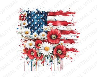 Florale amerikanische Flagge als Png, 4. Juli als Png, 4. Juli als Png, 4. Juli als Png, zum Unabhängigkeitstag als Png, Retro 4