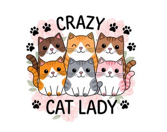 Gattara pazza PNG, Gatti divertenti PNG, Gattino PNG, Amante dei gatti PNG, Zampa PNG, Design per maglietta, Download immediato