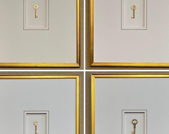 Real Framed Vintage Skeleton Key with Gold Finish