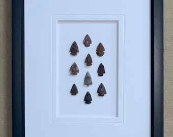 Framed Real Multiple Agate Arrowheads