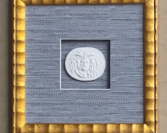 XL Intaglio on blue grass cloth