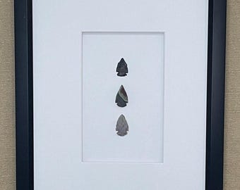 Framed Real Multiple Agate Arrowheads