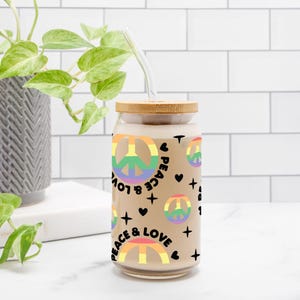 Peace & Love Rainbow Glass Can 16oz