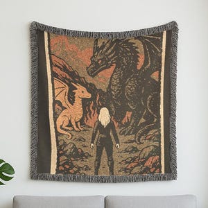 Fourth Wing Woven Blanket, Reimagined Fantasy for Book Club, Iconic Scene for Smut Book Readers, Tairn Andarna Lover Tapestry Wall Decor Art