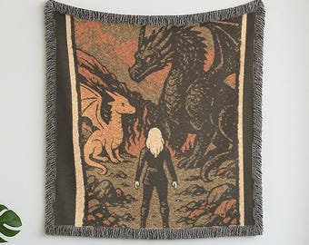 Fourth Wing Woven Blanket, Reimagined Fantasy for Book Club, Iconic Scene for Smut Book Readers, Tairn Andarna Lover Tapestry Wall Decor Art