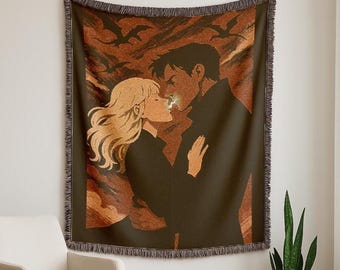Fourth Wing Book Club Woven Blanket, Reimagined Fantasy for Book Lovers, Iconic Scene for Smut Book Readers, Viotlet Xaden Lightning Kiss