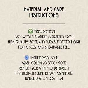 Instructions on washing for the 100% cotton woven blanket