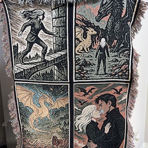 Fourth Wing Woven Blanket, Reimagined Fantasy for Book Club, Iconic Scenes for Smut Book Readers, Dragon Fans of Wall Decor Tapestry image 1