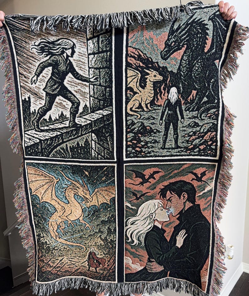 Fourth Wing Woven Blanket, Reimagined Fantasy for Book Club, Iconic Scenes for Smut Book Readers, Dragon Fans of Wall Decor Tapestry image 1