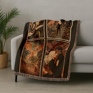 Design of:
Four iconic scenes from the book Fourth wing
laid onto a modern couch with a plant to the left of a living room