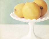 Lemon food photography kitchen decor wall art - fine art photography print - vintage yellow aqua lemon photograph home decor summer in stoc