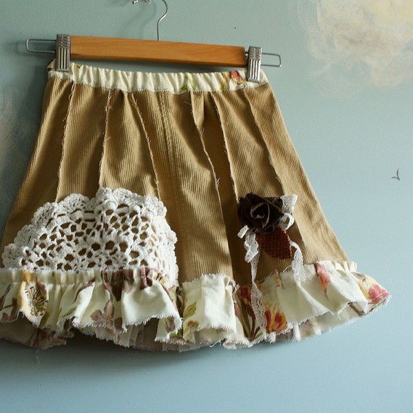 Toddler Shabby Chic Brown Skirt Upcycled Lace Doily 3T 4T 'BUTTERNUT'