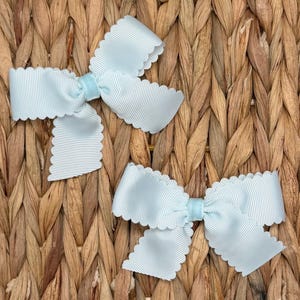 Pale Blue Wavy Edge Pigtail Bow Set – Handmade Toddler Hair Clips, Girl Hair Accessories