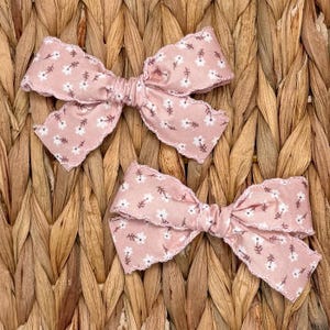 Pink Floral Pigtail Bow Set – Handmade Toddler Hair Clips, Girl Hair Accessories