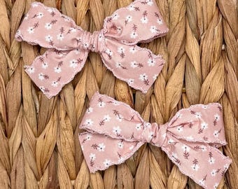 Pink Floral Pigtail Bow Set – Handmade Toddler Hair Clips, Girl Hair Accessories