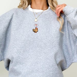Embroidered Pixel Chicken Crewneck Sweatshirt Stardew Valley Inspired Cozy Gamer Apparel, Cozy Gamer Merch Farming Sim Gift Idea