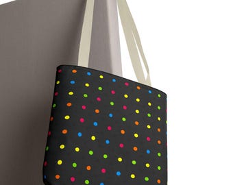 Neon Polka Dot Tote Bag – Retro 80s 90s Style Shoulder Bag