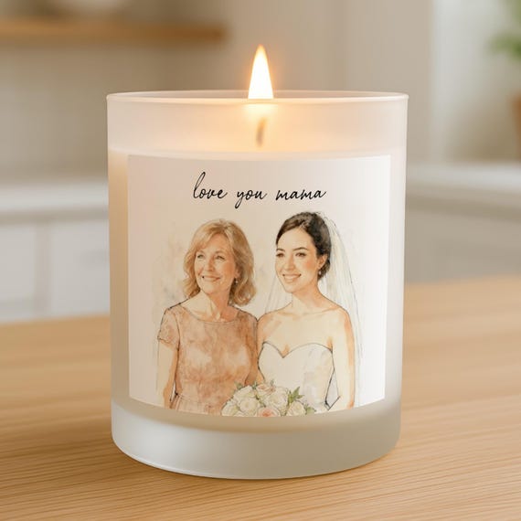 Personalized Mother of the Bride Scented Candle, Custom Wedding Portrait Watercolor Illustration Candle, Gift for Mom for Mother's Day