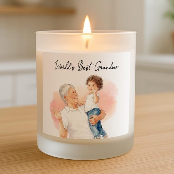 World's Best Grandma Scented Candle, Watercolor Portrait Gift for Nana, Thoughtful Grandparent Birthday Keepsake