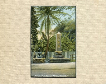 Vintage 1930's-1940's "Monument to Japanese Heroes, Honolulu" HAWAIIANA PRINT