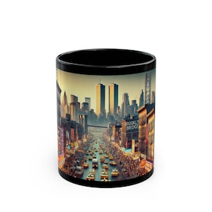 New York City Skyline Mug, Black Coffee Cup, NYC Gift, Travel Lover&#39;s Drinkware, Cityscape Personalized Gift
